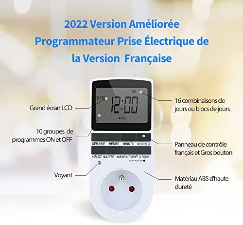 Aulaya Prise Programmable, Version Française Programmateur Prise Electrique  et Digitale
