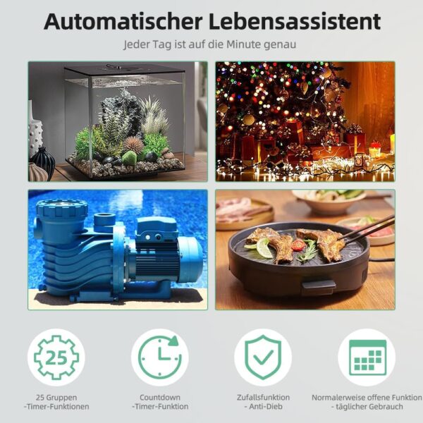 Zeitschaltuhr Digital Nach Maß Deutsche Ausführung Steckdose mit 25 konfigurierbaren Wochen- Tages- und Minuten Programmen,LCD-Display Digitale Elektrische Zeitschaltuhr für Innen 3680W-2 Pack - Image 6